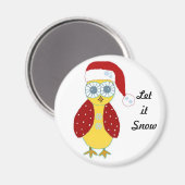 Uil in een kerstmuts - Laat het sneeuwen Magneet (Voorkant / Achterkant)