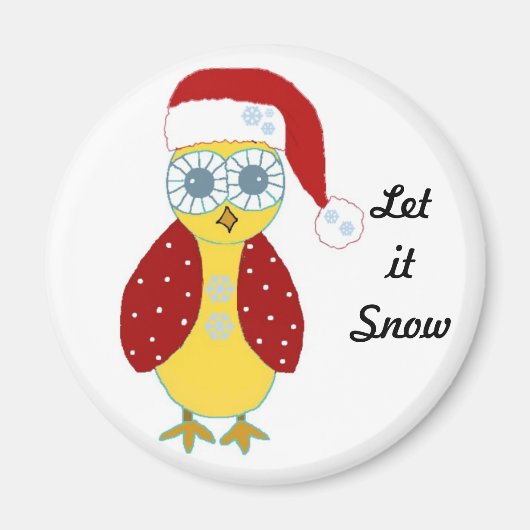 Uil in een kerstmuts - Laat het sneeuwen Magneet (Voorkant)