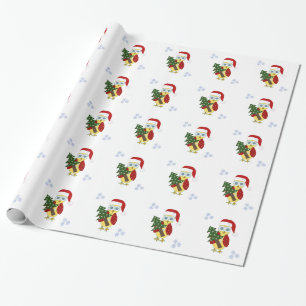 Uil in een kerstmuts met een kerstboom cadeaupapier