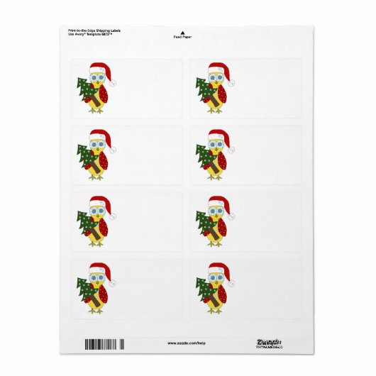 Uil in een kerstmuts met kerstboom etiket (Full Sheet)