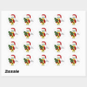 Uil in een kerstmuts met kerstboom ronde sticker (Vel)