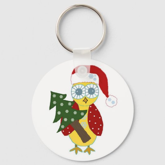 Uil in een kerstmuts met kerstboom sleutelhanger (Voorkant)