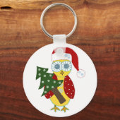 Uil in een kerstmuts met kerstboom sleutelhanger (Voorkant)