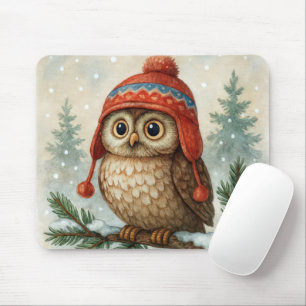 Uil in een wintermuts muismat