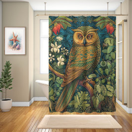 Uil in een wonderland, William Morris Design Douchegordijn