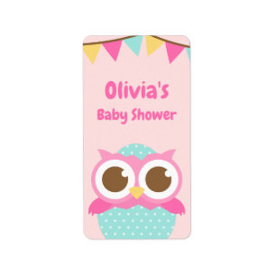 Uil in Ei Roze Baby Meisje Douche Party Labels