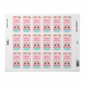 Uil in Ei Roze Baby Meisje Douche Party Labels (Full Sheet)