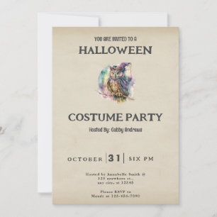 Uil in heks' hoed Pastel Vintage Halloween Kaart