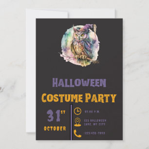 Uil in Heksenhoed Pastel Modern Zwart Halloween Kaart