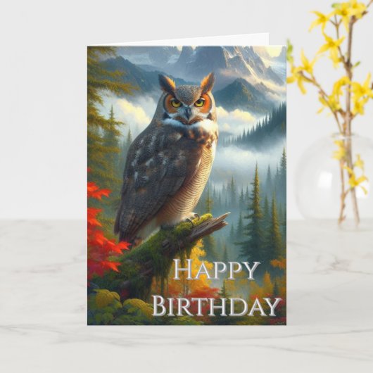 Uil in herfst mannen gelukkige verjaardag  kaart (Gele Bloem)