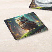 Uil in het bos kartonnen onderzetters (Schuin)