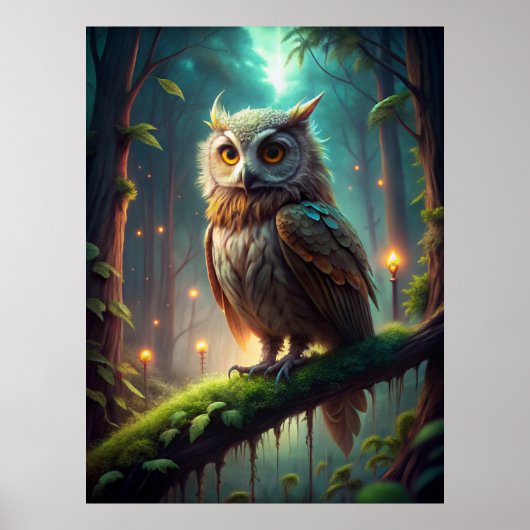 Uil in het bos poster (Voorkant)