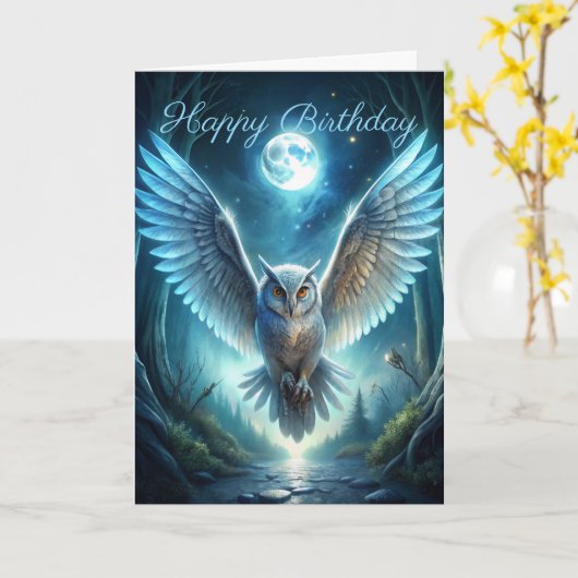 Uil in het bos Verjaardag Kaart (Gele Bloem)