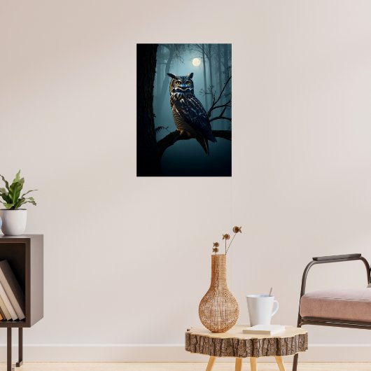 Uil in het maanverlichte bos - Mysterious Night Wi Poster (Woonkamer 3)