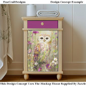Uil in Meadow of Wildflowers EE4R Decoupage Tissuepapier