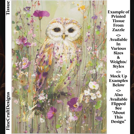 Uil in Meadow of Wildflowers EE4R Decoupage Tissuepapier