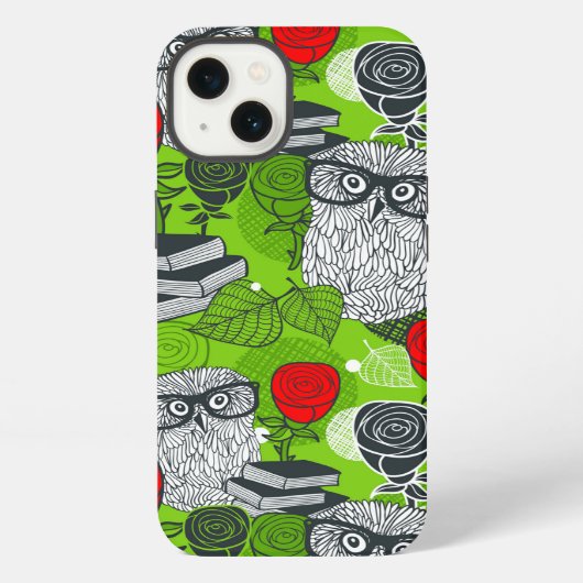 Uil in rode rozen iPhone hoesje (Achterkant)