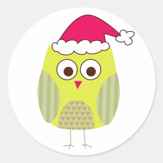 Uil in Santa Hat Ronde Sticker (Voorkant)