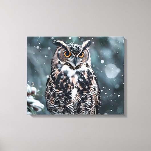 Uil in sneeuw Canvas Print (Voorkant)