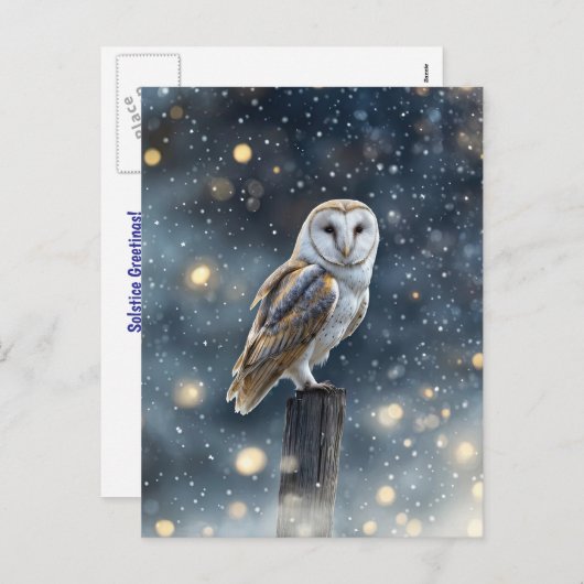 Uil in sneeuw winterzonnewende feestdagenkaart (Voorkant / Achterkant)