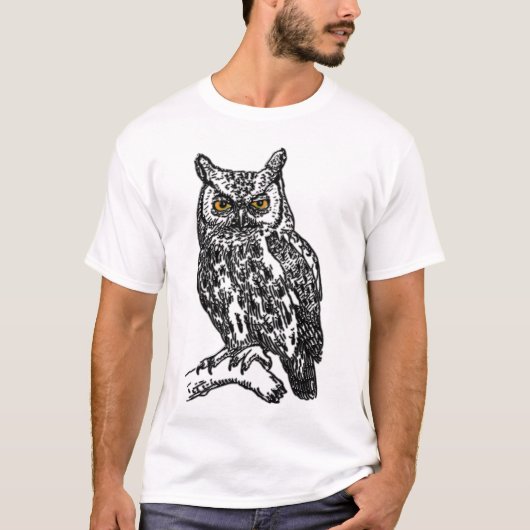 Uil in zwarte pen inkt t-shirt (Voorkant)