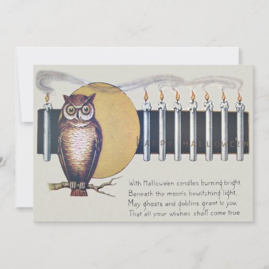 Uil kaarsen Volle Maan  Halloween Kaart (Voorkant)