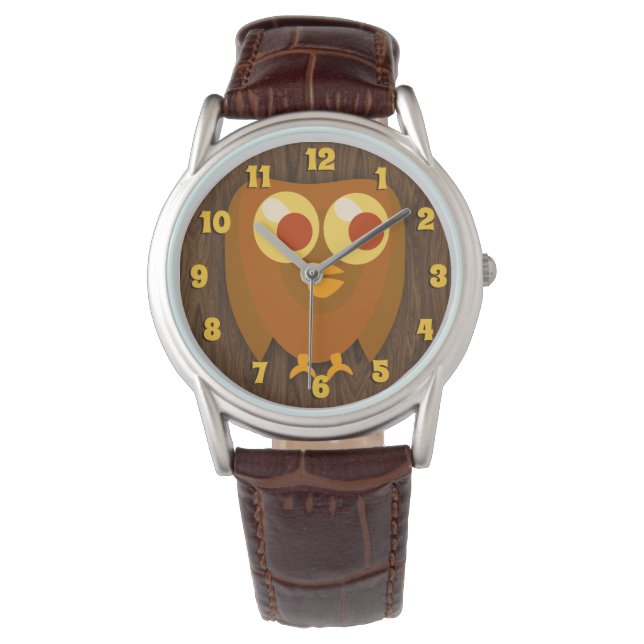 Uil Keep Time Leuke Vogelplezier Cartoon Kunst Horloge (Voorkant)
