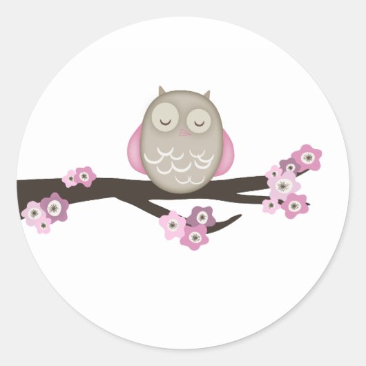 Uil & Kersenbloesem {Roze} | STICKERS (Voorkant)