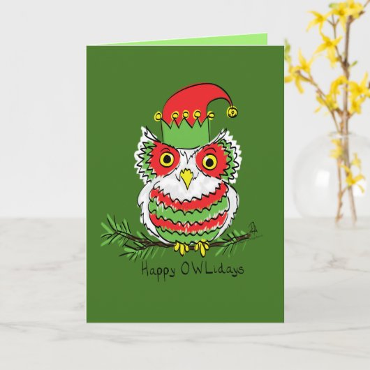 Uil Kerst Cute Grappige Feestdagen Kaart (Gele Bloem)