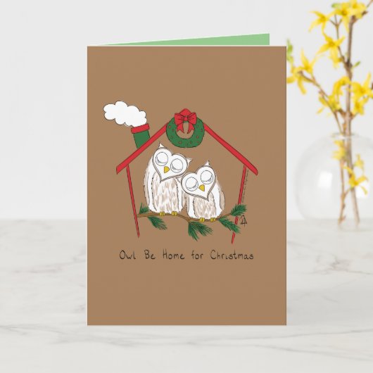 Uil Kerst Cute Grappige Feestdagen Kaart (Gele Bloem)