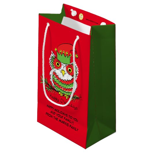 Uil Kerst Cute Grappige Feestdagen Klein Cadeauzakje (Voorkant Gekanteld)