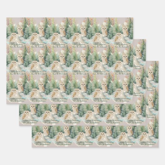 Uil Kerst Inpakpapier Plat Vel Set van 3 (Set)
