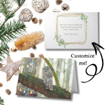 Uil Kerst Kaart met Vakantie Lichten en Sneeuw