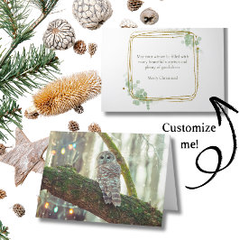 Uil Kerst Kaart met Vakantie Lichten en Sneeuw