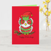 Uil Kerst Mooie Grappige Feestdagen Kaart (Gele Bloem)