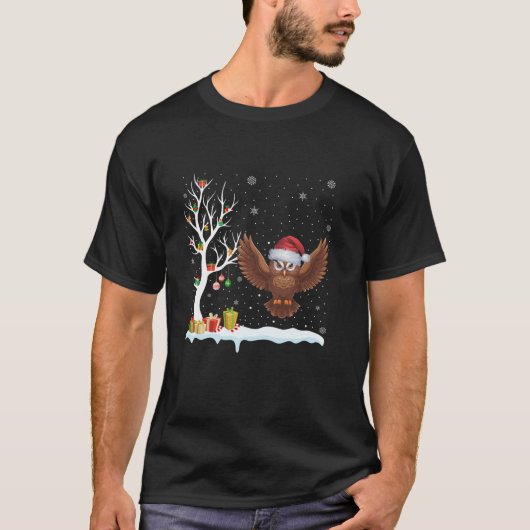Uil Kerstman Hoed Feestelijke Boom Licht Kerst Pyj T-shirt (Voorkant)