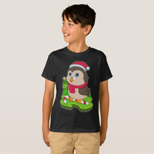 Uil Kerstmis Candy Cane T-shirt (Voorkant volledig)