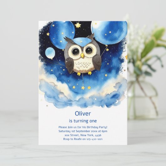 Uil Kids Verjaardag Uitnodiging (Staand voorkant)