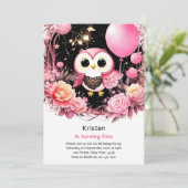 Uil Kinder Meisje Verjaardagsuitnodiging Kaart (Staand voorkant)