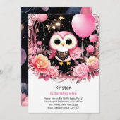 Uil Kinder Meisje Verjaardagsuitnodiging Kaart (Voorkant / Achterkant)