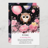 Uil Kinder Meisje Verjaardagsuitnodiging Kaart (Voorkant / Achterkant)