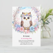 Uil Kinder Meisje Verjaardagsuitnodiging Kaart (Staand voorkant)