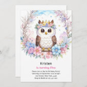 Uil Kinder Meisje Verjaardagsuitnodiging Kaart (Voorkant / Achterkant)