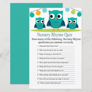Uil-kinderrijmpjesquiz baby shower-spel