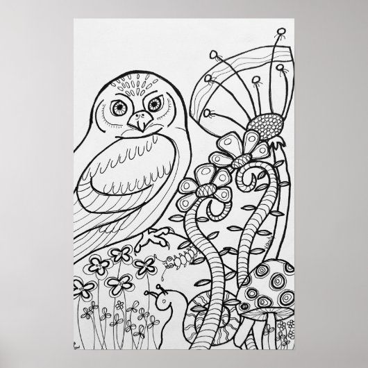 Uil kleuren poster 16 "x24" poster (Voorkant)