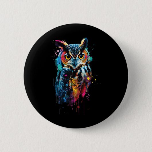 Uil kleurrijk ronde button 5,7 cm (Voorkant)