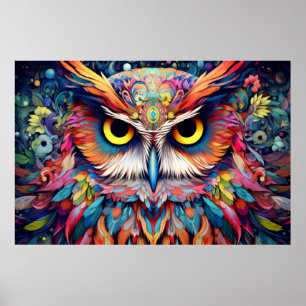 Uil Kleurrijke Dier Betoverend Abstract Poster