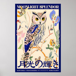 Uil Kunstposter Japanse typografie, maanlicht Poster