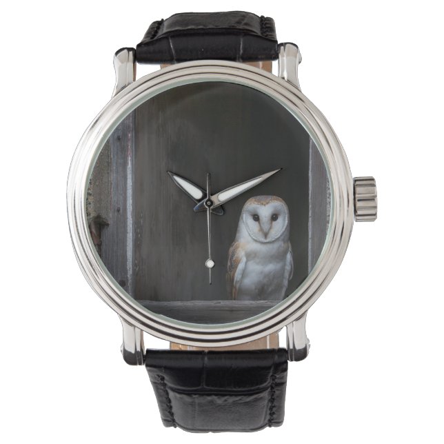 Uil  lederen bandhorloge horloge (Voorkant)