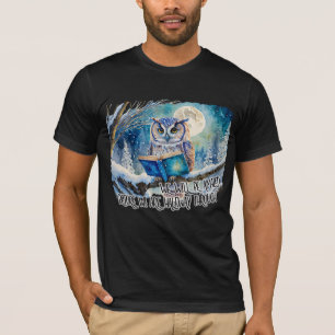 Uil leest grote boek We zullen versteld staan - He T-shirt